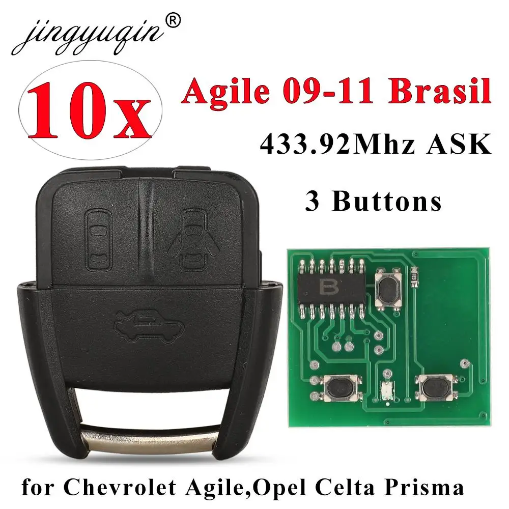 jingyuqin 10шт 3 Бутона 433,92 Mhz Дистанционно Управление на Автомобилен Ключ За Chevrolet Agile 09-11 Brasil Opel Celta Prisma Fob No ID40