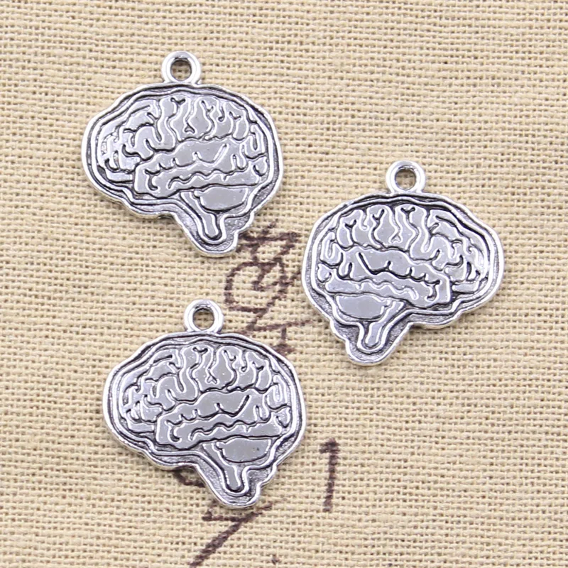12шт Окачване Brain Mind 22x21 мм Окачване цвят Антични Сребърни Изделия от Тибетски ръчно изработени бижута
