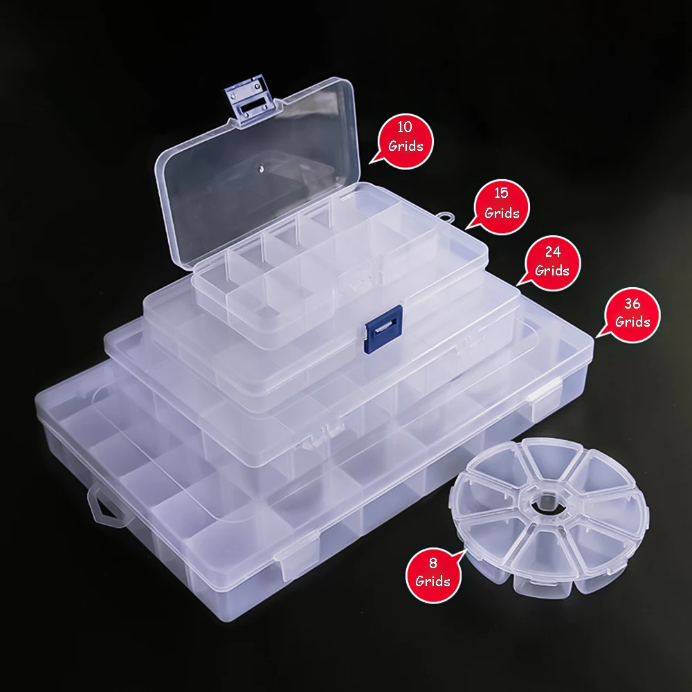 Организатор Кутия за съвета Прозрачни пластмасови кутии за съхранение на 8/36 слотове Регулируеми Хапчета Бижута Колиета Обеци Кутия за съхранение на инструменти, Риболовни принадлежности