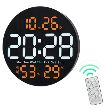 10-инчов led дигитални Стенни часовници с дисплей на температурата и влажността на 12/24 Часа Електронен контрол led часовници Декорация на дома, alarm clock