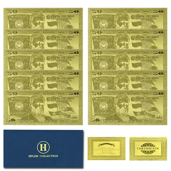 10шт и плик Банкноти от златно фолио в щатски долари номинална стойност от 50 щатски долара Запомнящи се невалютные сувенирни изделия