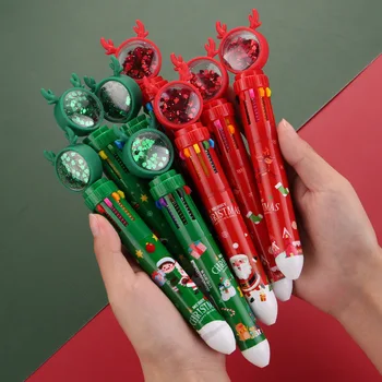 10ШТ Коледна десятицветная химикалка писалка Хубава химикалка писалка за пресоване на Празничен подарък за децата Весел Коледен Декор за дома Коледен орнамент