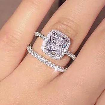2024 Нови Модни сватбени комплекти, Сватбени пръстени за жени, 2 бр., луксозни годежни пръстени с кубическим цирконием, Модерен дизайн на бижута