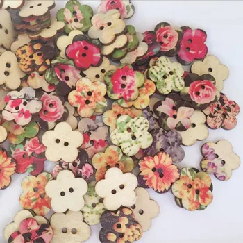 50шт 24 мм, Многоцветни флорални декоративни дървени копчета за шиене, конци и аксесоари за scrapbooking копчета за дрехи занаяти