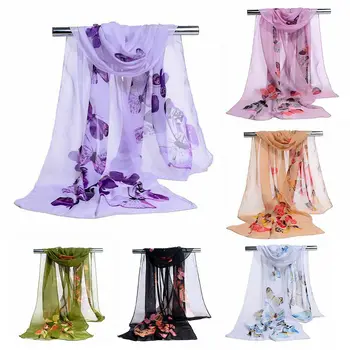 8 цвята, модерен шал с мека обвивка, коприна цветен принт, дълга шифоновый шал-пеперуда