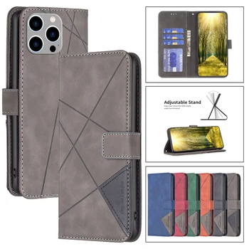 Flip Кожен Калъф-портфейл за iPhone 14 Max 15 Плюс 13 12 Mini Pro 15 Max 15Plus на Корпуса Геометрични Чанти и калъфи За телефони Защитен Калъф