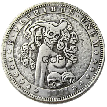 HB (76) Монети-копие на американския Скитник Морган с доларов черепа Зомбита Zkeleton, покрити със сребро