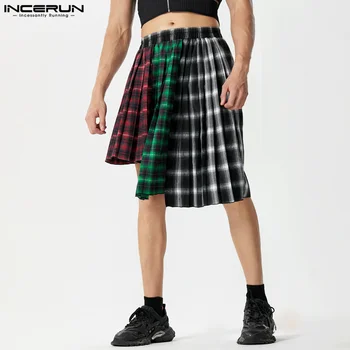 INCERUN 2023, модерен мъжки панталони в американски стил, индивидуални панталони с грешен подолом, Ежедневни каре поли-полукомбинезоны, Панталони S-5XL