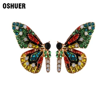 OSHUER 2 Цвята Нова Пеперуда Модната Марка Бижута Луксозни Сватбени Обици-карамфил За жени Златни обеци с кристали