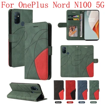Sunjolly Калъф за OnePlus Nord в n100 5G със стойка за чантата си и панти капак от Изкуствена Кожа Калъф за телефон на корпуса capa OnePlus Nord в n100 5G Case Cover