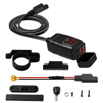 Адаптер SAE-USB с вольтметром, быстроразъемная разклона за мотоциклет, водонепроницаемое зарядно устройство QC 3.0 с две USB-устройства за телефон, таблет, GPS