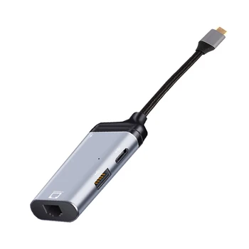 Адаптер преобразувател 3 В 1 Type-C Gigabit Ethernet Rj-45 Lan за зареждане на PD чрез порт за предаване на данни USB C за телевизор Samsung S20