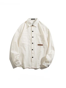 Американската ниша, однотонная работно облекло, Ризи с дълги ръкави, Пролет-есен, Ретро, Прости свободни ежедневни универсални ризи с копчета, якета