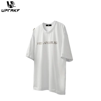 В памучна тениска UPRAKF, градинска облекло в стил хип-хоп, тениски оверсайз с кръгло деколте, потник унисекс с писмото принтом 