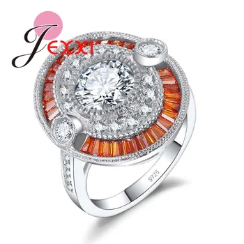 Висококачествени пръстени за жени, дамски бижута от сребро 925 проба, бяло-на оранжеви пръстени с прозрачен фианитом за партита