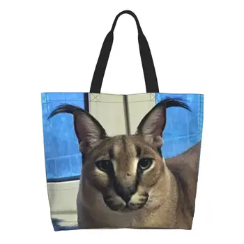 Голяма дискета, забавен мем, Чанта за пазаруване на продукти, дамски забавно Каракалевая котка, холщовые чанти за купувачите, чанти голям капацитет