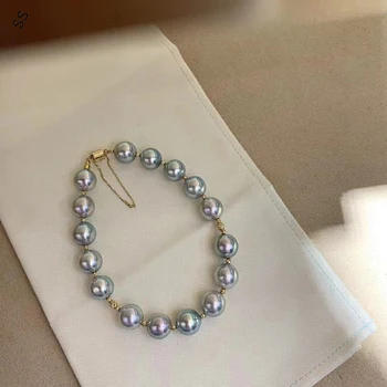 Гривна от естествен японския морски перли Akoya с жемчужными мъниста 8-7,5 мм, рафинирани прости подарък за приятели или за себе си