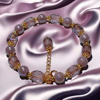 Гривна ръчна изработка с лилави перли във формата на миди, за жени, очарователен Златист цвят, без петна, бижутата, изработени от кристал за приятелка