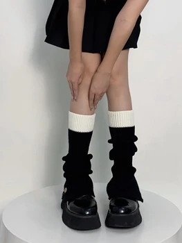 Дамски гети Combhasaki Y2K в ретро стил контрастен цвят, плетени чорапи с ръкави Fairycore с дължина до коляното за есен-зима