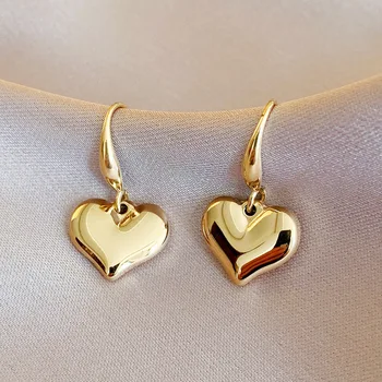 Дамски обеци-сърца от неръждаема стомана, реколта златни обеци-капчици във формата на сърце любов, сватбена украса за Св. Валентин, подарък Bijoux Femme