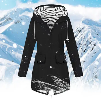 Дамски однотонная Дождевиковая риза, горна дреха с качулка, Ветрозащитное Свободно палто, черно стеганое палто с дълъг ръкав, топла Зима женски блейзър