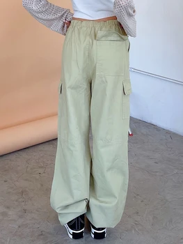 Дамски панталони-карго Y2K, широки панталони-парашут с ниска талия, градинска облекло в стил пънк E-girls