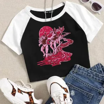 Дамски укороченная тениска Melanie Martinez Music Фея Blood, популярна музика, модерни тениски с къс ръкав и кръгло деколте за момичета