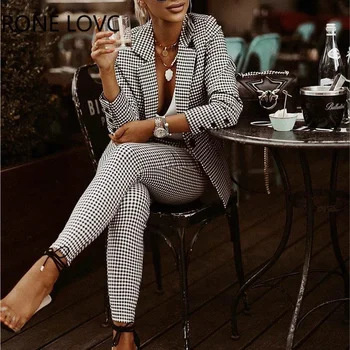 Дамски Шик, Елегантни Каре тесни панталони-молив копчета, пролетно-есенни комплекти работни блейзеров
