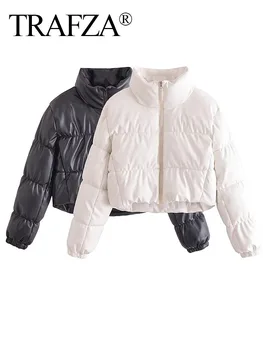 Дамско Луксозно ежедневното палто от цели памук TRAFZA джоб с дълъг ръкав, Зимни Дебели Топли Къса паркове, Дамски Тънък яке, дрехи
