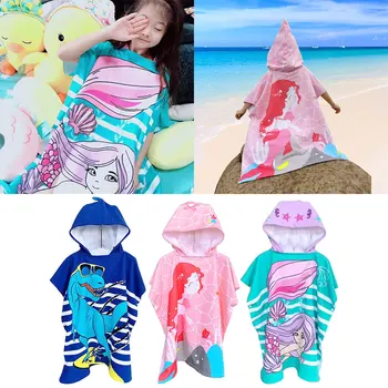 Детско плажна хавлия с качулка от микрофибър, сменное кърпа за деца, меки и дышащее дъждобрани, кърпи за баня, быстросохнущее за момчета и момичета за гмуркане
