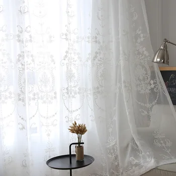 Европейски стил Бродерия на прозореца ширме Бяла марля Плат за пердета в спалнята Бродирани Прозорец параван Чист цвят Хол