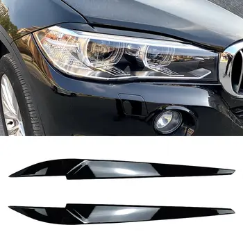 За BMW X5 F15 X6 F16 2014-2018 Тампон за вежди отпред фарове, Гланцирана черна стикер от въглеродни влакна