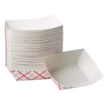 За еднократна употреба Хартиени Корита За хранене 100Шт - Херметически затворен Хартиени Кораблики За Хранене В Червената и Бялата клетка - Хартиени Корита За хранене