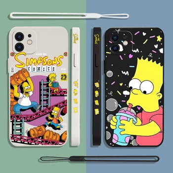 Забавен Cartoony Калъф За вашия Телефон, The Simpson За iPhone 15 14 13 12 11 Pro Max Mini X XR XS MAX SE20 8 7 6S Plus Силиконов, с Каишка за ръка