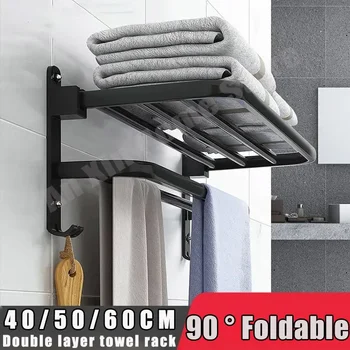 Закачалка за кърпа 60 СМ Черна Закачалка за хавлии за баня, монтиран на стената Рафтове за съхранение на неперфорированных хотелски домашни поставяне на аксесоари за баня