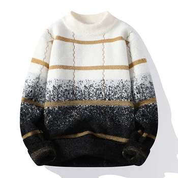 Зимна нов мъжки пуловер с висока врата, Корейски младежки случайни пуловер с наклон