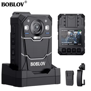 Камера BOBLOV B4K3 2K, Монтирана върху корпуса на Батерията 128 GB 4000 mah, 13 Часа Запис на GPS-Камера IP68, Надетая на Корпус на Полицейска камера за тяло