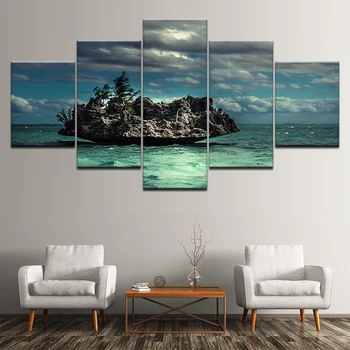 Картина върху платно, Море, дърво и облачное небето, 5 елементи, стенни художествена картина, модулни тапети, принт плакат за домашен интериор дневна