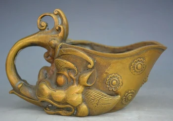 Китайски месинг Бог-Животно, Статуята на Главата на животното, Дръжка на Чаша вино, Чаша за вино, декорация на дома фън шуй