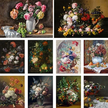 Класическа Европейска реколта картина върху платно с цветя, стенен интериор, Натюрморт с цветя, маслени бои, плакат в скандинавски стил, боядисване с принтом