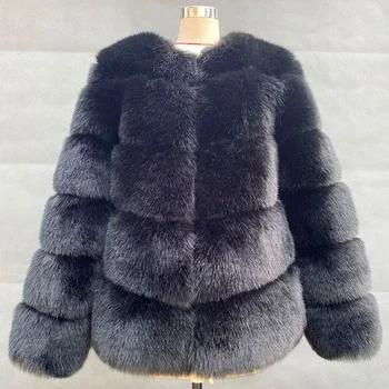 Козината на Нова дамски зимно палто в стил мозайка от лисьего кожа-за пътуване до работа