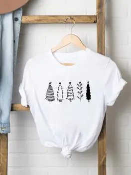 Коледна елха в акварельном стил, скъпа коледна тениска с графичен дизайн, Коледна дамски дрехи, моден принт, дамски ежедневни риза с кръгло деколте, риза