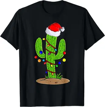 Коледни Светлини Любител На Кактуси Забавна Тениска С Коледен Подарък