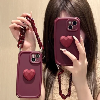 Корейски Стил Love Heart на Мрамор, Камък Наручная Верижка Калъф За iPhone 15 14 13 Pro MAX 12Pro 11 XSMAX 7 8 Plus Каишка Мек Калъф От TPU
