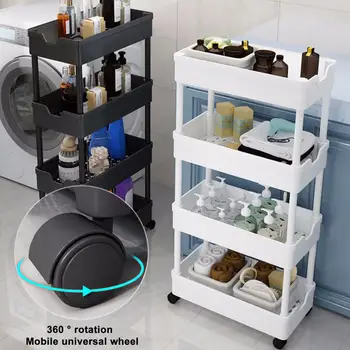 Кухненска количка за съхранение на Универсална 4-ярусная подвижна етажерка за съхранение с колела на 360 градуса, компактен многоярусная количка за кухни