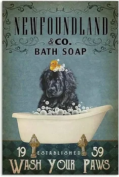 Куче Метална Лидице знак Newfoundland Co. Сапун за баня, Измийте лапите, Забавна ретро-плакат, кафенета, гараж, домашен арт, стенни дъска за декорация на дома