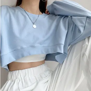Луксозен жена топ с дълъг ръкав, ежедневна асиметрична риза оверсайз, корейската мода, тениски Harajuku, жена на улицата топ