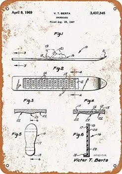 Метална табела - патент на сноуборд 1969 г. - Ретро декор на стените за кафе-бар, пъб, на домашна бира, изделия за декорация на дома