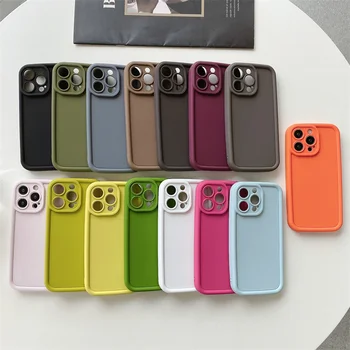 Моден мек течен силиконов калъф за телефон карамел цвят за iPhone 11 12 13 14 15 Pro Max Plus, устойчив на удари броня, задната част на кутията своята практика