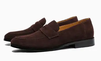 Модни мъжки обувки от велур в английски стил, висококачествени ежедневни обувки, мъжки обувки, лоферы без закопчалка